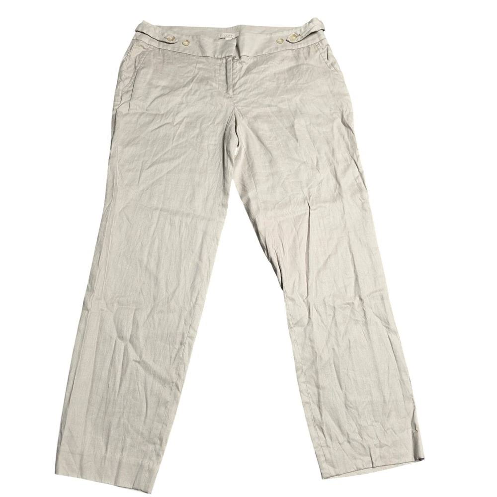 Loft Marisa Straight Leg Pants Women's Size‎ 6 Beige Linen Cotton Blend Mid Rise